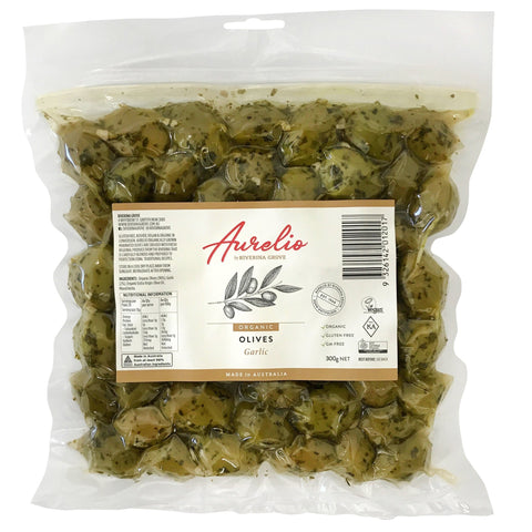 Aurelio Organic Olives Garlic Vack Pack - Aurelio