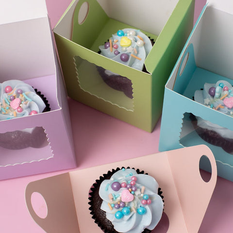 Scalloped Single Cupcake Box (Pack Of 6) - Mixed-PAPYRUS-iPantry-australia