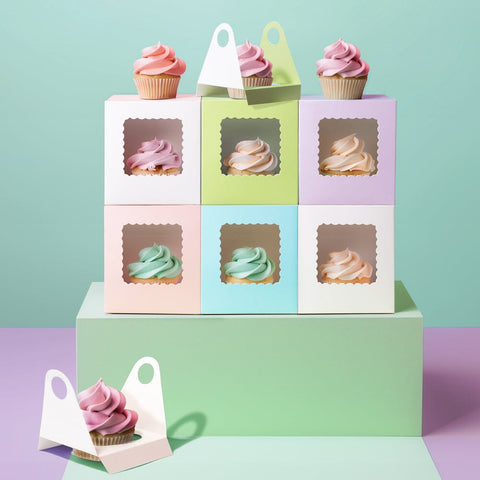 Scalloped Single Cupcake Box (Pack Of 6) - Mixed-PAPYRUS-iPantry-australia
