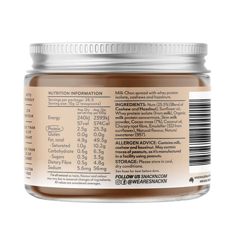 Snack'n Protein Nut Spread 265g Milk Choc - Snack'n