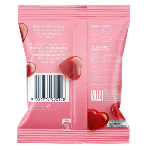 Antioxidant Raspberry Hearts 50g - Valli Snacks