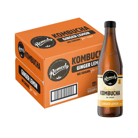 Remedy Kombucha Ginger Lemon Bottle 330mL x12 - Remedy